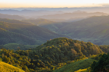 Beautiful mountain and layer of mountain with sunset, mountain with sunset background