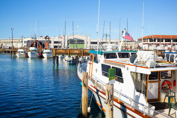 San Francisco Fisherman's Wharf harbor. Copy space