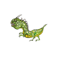 Decorative dragon head with horns print
