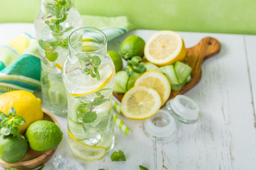 Infused lemon and cucumber water