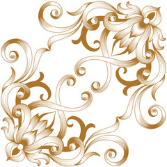 Golden vintage baroque ornament, corner. Retro pattern antique style acanthus. Decorative design element filigree calligraphy vector. - stock vector