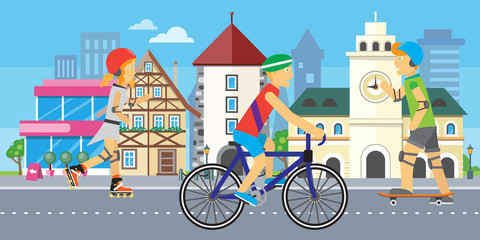 Children Going in for Sport Urban City Landscape