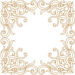 Golden vintage border frame engraving with retro ornament pattern in antique baroque style decorative design. Vector.