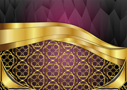 Golden and dark vintage background with polygon. Blank for message or text.Certificate.