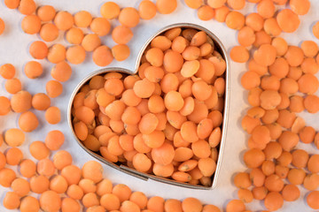 Red Lentils in a  Heart Shape