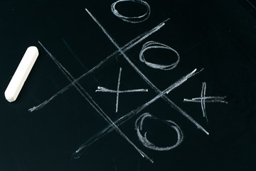 tic tac toe chalk on a  school blackboard dark
