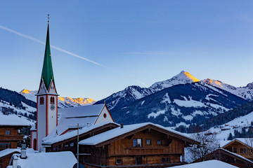sundown with alpenglow in winter