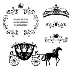 Vintage frame with crown, ornamental style diadem and carriage. - 136229881