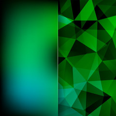 Abstract geometric style green background. Blur background with glass. Vector illustration. Green, blue, black colors