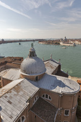 Aerial view over Church of San Giorgio Maggiore. Venice, Italy.
