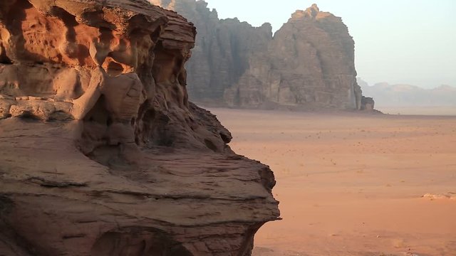 Beautiful view of Wadi Rum desert in Hashemite Kingdom of Jordan. Amazing scenery of Wadi Rum desert in Jordan, also known as The Valley of Moon
