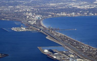aerial view of the Skyway bridge in Hamilton Ontario Canada