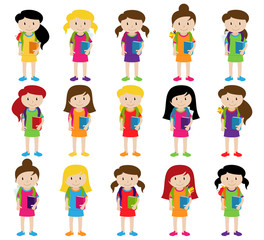 Collection of Cute and Diverse Vector Format Female Students or Graduates