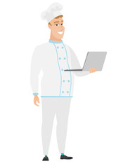 Chef cook using laptop vector illustration.
