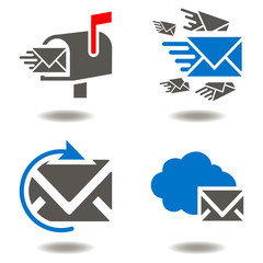 Digital email marketing business concept. Mail box envelope cloud sync communication vector icon set. Social network work post e-mail message online chat technology