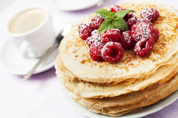 Stack of kefir (buttermilk) pancakes traditional for Russian pancake week