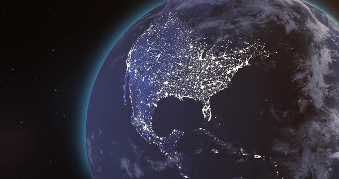 Fly By Earth in Space. a rendering of the camera flying by earth in space with the stars. Luma matte for isolation
