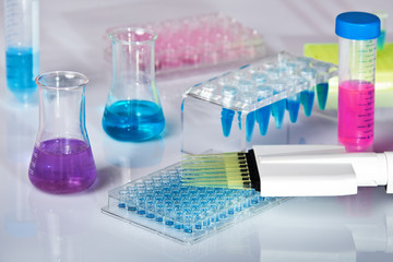 Work table of a scientific laboratory /Instrumental of a research lab 