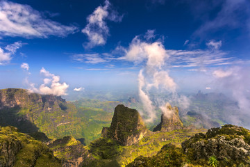 Ethiopia. Simien Mountains National Park. View from Imet Gogo peak - obrazy, fototapety, plakaty
