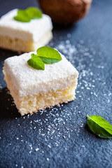 Delicious cake with coconut and ricotta topping