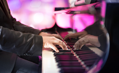 Pianist Playing Jazz Or Blues Music With Grand Piano
