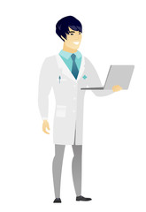 Doctor using laptop vector illustration.