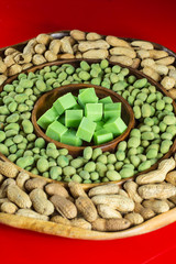 Big party green wasabi peanuts and cheese mix in oriental style