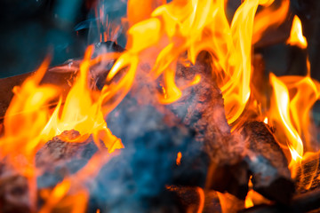 Beautiful burning fire flame background with smoke