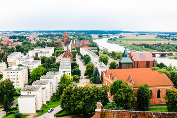 Fototapeta na wymiar Malbork, Poland view from the castle tower of the old town.