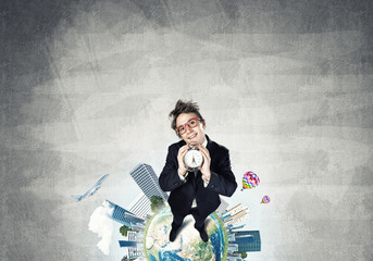 Comic businessman in red glasses