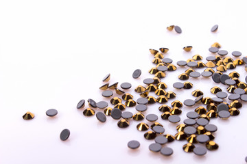 Gold Rhinestones on White Background Acrylic.