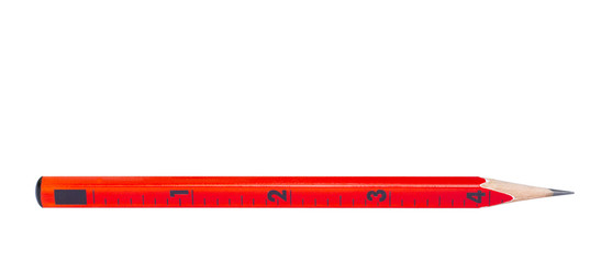 Red pencil with ruler isolated on white background