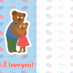 Couple of bears hugging. Vector illustration of Valentine s day congratulation card.