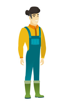 Young asian confident farmer in coveralls.