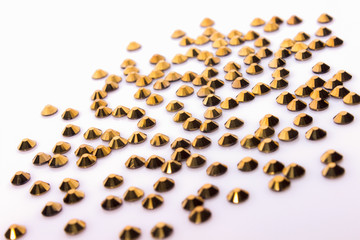 Gold Rhinestones on White Background Acrylic.