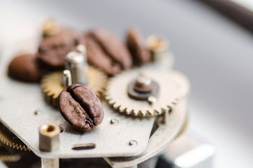 Gear, sprocket, clockwork and coffee. Coffee time - cofee break theme