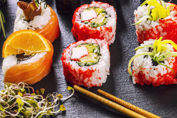 Close up of sushi set