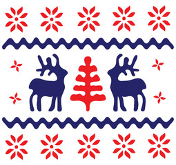 Ornament with blue reindeers, lines, stars