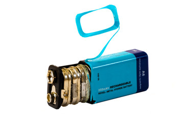 broken  9 volts battery on white isolated background