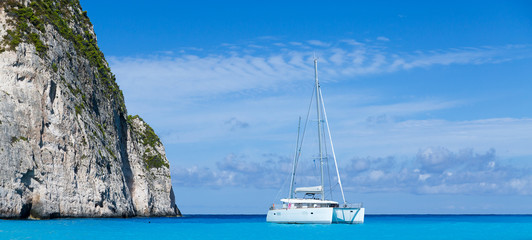 White catamaran in the Blue Lagoon