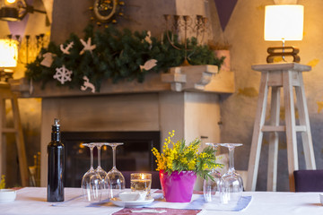 beautiful table setting for a dinner in the restaurant.