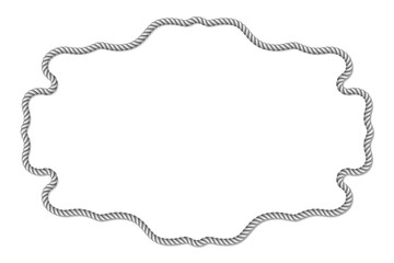 Gray rope woven vector border with rope knots, horizontal vector frame, isolated on white background