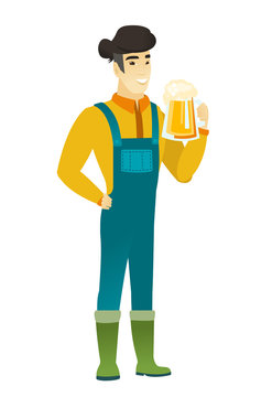 Farmer drinking beer vector illustration.