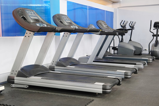 Treadmills in a fitness hall