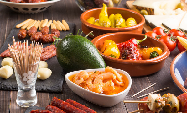 Spanish tapas snacks on table