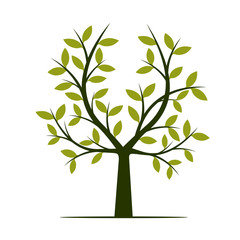 Obraz premium Black Tree with Green Leafs. Vector Illustration.