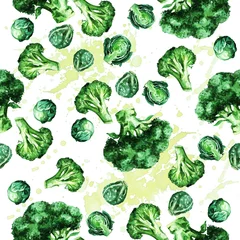 Raamstickers Broccoli and Sprouts seamless pattern. Watercolor Illustration. © nataliahubbert