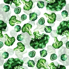 Foto op Plexiglas Broccoli and Sprouts seamless pattern. Watercolor Illustration. © nataliahubbert