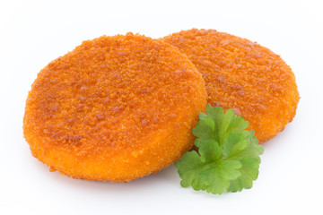 Fried chicken nuggets isolated on white.