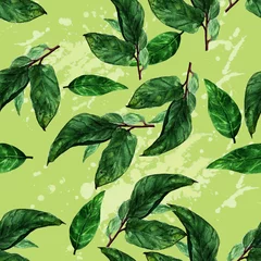 Tuinposter Green leaves pattern. Watercolor seamless pattern. © nataliahubbert